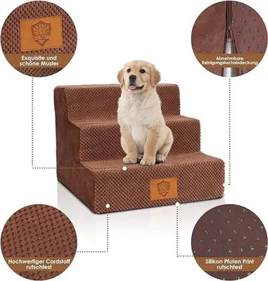Produktbild von Famanu Hundetreppe für Bett und Sofa - Hochdichtes Schaumstoff, waschbar, 40 x 38 x 30 cm