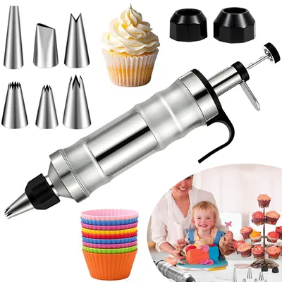 Produktbild von Tortenspritze, Garnierspritze, 320 ml Kuchenspritze Wiederverwendbarer, mit 6 Tüllen, für Cupcakes, Torten Dekorieren, Kuchen
