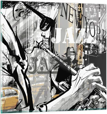 Produktbild von Bilder auf glas - Jazz Musik Musiker - 60x60cm - Glasbilder - Wandbilder - Kunstdruck - zum Aufhängen bereit - Wanddekoration aus Glas - Glas Bilder - Wandbild auf Glas - Einteilig - GAC60x60-3792