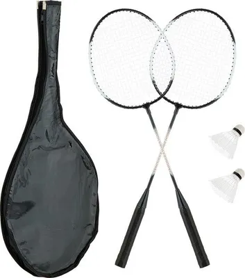 Produktbild von Famanu Badmintonset 2 Schläger 10 Federbälle mit Tasche - Schwarz-Weiß
