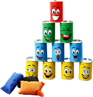Productafbeelding van Blikwerpen voor kinderen - Set van 10 - Blikjeswerpspel voor kinderverjaardagen en andere feesten - Set voor tuinspellen