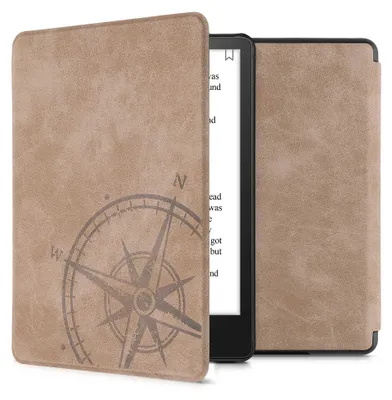 Produktbild von kwmobile Hülle kompatibel mit Amazon Kindle Paperwhite 11. Generation 2021 - Kunstleder eReader Schutzhülle - Kompass Vintage Braun