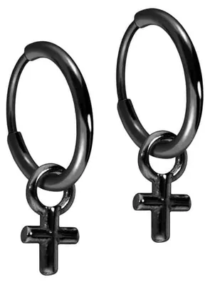 Produktbild von Titan Ohrclicker Creolen KREUZ Schwarz Innendurchmesser: 10mm + Designstärke: 1,2mm