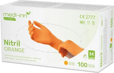 Produktbild von Medi-Inn Nitril Orange - puderfrei - Gr. S - 1000 Einmalhandschuhe