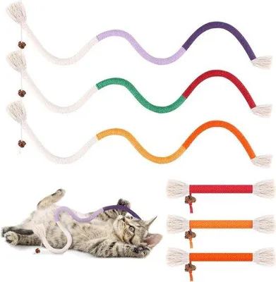 Produktbild von Kattenspielzeug-Set - Kattenspielzeug mit Grasstange - Kauwstangen für Zahnpflege - gegen Mundgeruch - 6 Stück (3 x 70 cm/3 x 15 cm)