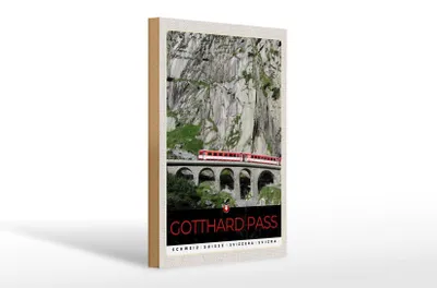 Produktbild von Holzschild Reise 20x30cm Gotthard Pass Schweiz Lokomotive