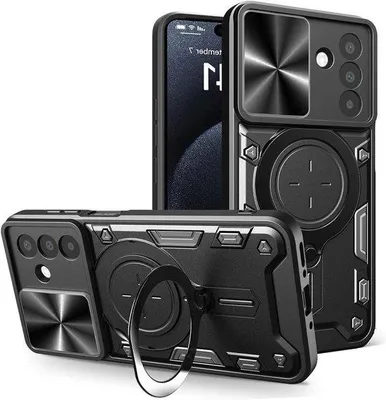 Obrázek produktu pro Ochrana odolná proti nárazům pro smartphone s fotoaparátem a držákem na prsten, černá