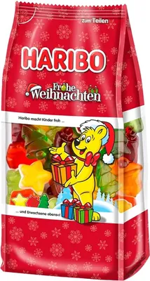 Obrázek produktu pro Haribo Merry Christmas stand-up sáčky s ovocnými želatinovými medvídky 300g