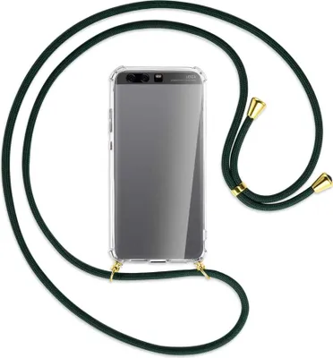 Produktbild von Handykette Backcover-Schutzhülle mit Band (Metall goldfarben) für Huawei P10 Plus - dunkelgrün