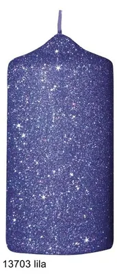 Produktbild von Glamour Glitter Stumpenkerzen Lila 15 x 7 cm, 4 Stück