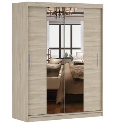 Produktbild von Schwebetürenschrank Kleiderschrank Schrank150 cm mit Spiegel Sonoma/Sonoma Vista 01