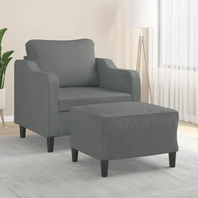 Zdjęcie produktu dla Ciemnoszary fotel z podnóżkiem, szerokość siedziska 60 cm, obicie materiałowe i solidna metalowa konstrukcja, idealny do salonu, sypialni lub biura