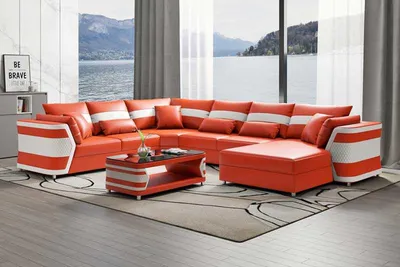 Zdjęcie produktu dla Część Dzienna XXL Sofa W Kształcie Litery U Duża Narożna Skórzana Beżowa Sofy Kanapy