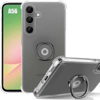 Image de Coque pour Samsung Galaxy A56 5G, Silicone Transparent Antichoc Coins Renforcés avec Support Noir