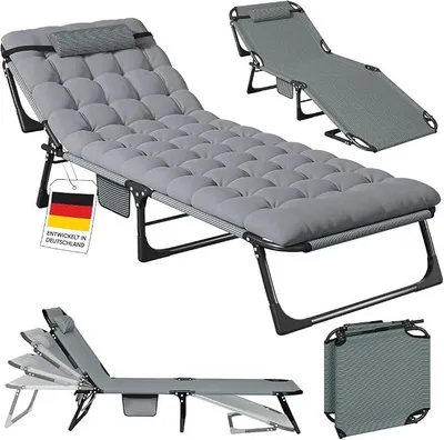 Imagen del producto de Silla de jardín Nysaris, color gris, plegable, ajustable, capacidad máxima de 180 kg, para uso en exteriores