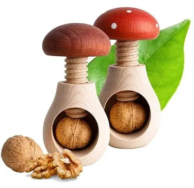 Zdjęcie produktu dla Dziadek do orzechów drewniany grzyb naturalny bukowy 2 szt zestaw