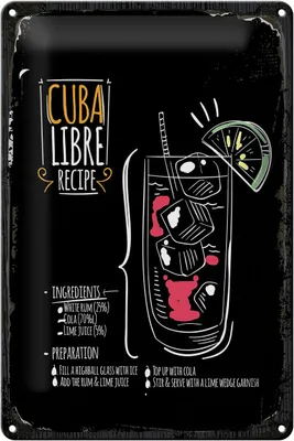 Produktbild von Blechschild Rezept Cuba Libre Cocktail Recipe 20x30cm
