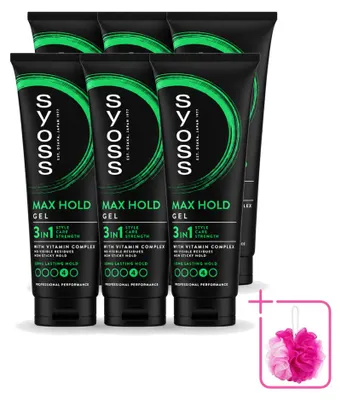 Imagen del producto de 6 unidades de gel para el cabello Syoss Max Hold, 250 ml cada uno, pack ahorro