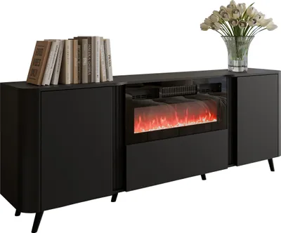 Produktbild von MIRJAN24 Kommode Volare 200 EF mit Kamin, Sideboard, Modernschrank, Kommode mit drei Drehtüren, Wohnzimmer Kollektion (Farbe: Schwarz)
