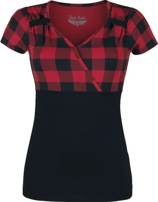Produktbild von Rock Rebel by EMP Damen schwarz-rot kariertes T-Shirt im Rockabilly-Stil M