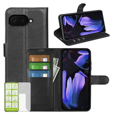 Obrázok produktu pre Pre Google Pixel 9a Koženkové puzdro Book Wallet Case Black + H9 Tvrdené sklo