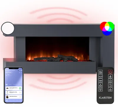 Produktbild von Klarstein Deko Kamin mit LED-Flammen, Elektro Kamin mit Heizung, 2000W Elektrischer Kamin, Sparsamer Kamin Elektrisch, Wandkamin mit Fernbedienung & Timer, Elektrische Kamine mit MDF-Gehäuse