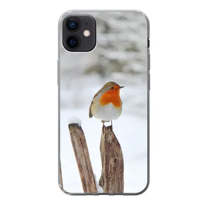 Produktbild von MuchoWow® Handyhülle Schutzhülle Hülle für iPhone 12 mini Vogel - Zaun - Schnee Silikon Softcase Handy Hülle - Bild