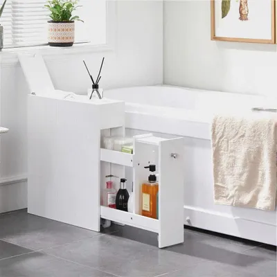 Produktbild von Badezimmerschrank Beistellschrank klein, Badschrank Nischenregal mit Schubladen und Rollen, Küchenschrank für kleine Räume, Weiß