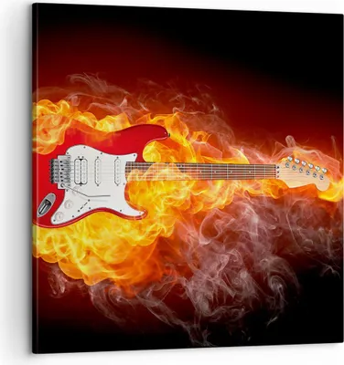 Produktbild von Bild auf Leinwand - Leinwandbild - Flammen Gitarre Instrument - 60x60cm - Wand Bild - Wanddeko - Leinwanddruck - Bilder - Kunstdruck - Wanddekoration - Leinwand bilder - Wandkunst - AC60x60-0196