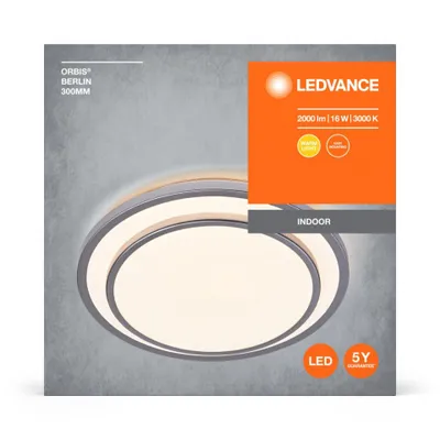 The image shows the packaging of a LED ceiling lamp.