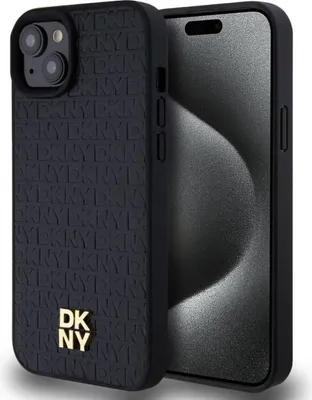 Image de Dkny Leather Monogram Pattern Metal Logo Magsafe Case For Iphone 15 Plus / 14 Plus - Black
