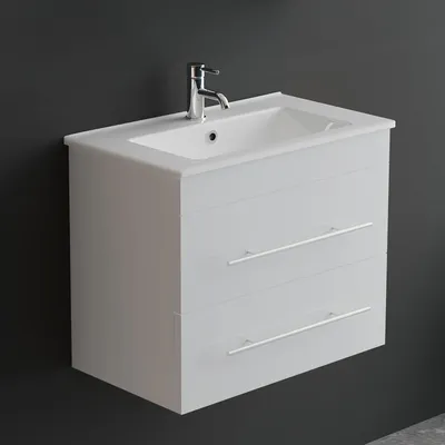 Produktbild von Alpenberger Waschbecken Badezimmer Waschtisch mit Unterschrank 60 cm Breit Hängend | Gäste WC Waschbecken mit Unterschrank Bad Möbel Modern Set | Kleiner Waschbeckenunterschrank Weiß