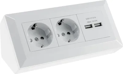 Produktbild von CHILITEC Steckdosenblock 23650, 2-fach, 2x USB-A, 16A/250V, weiß