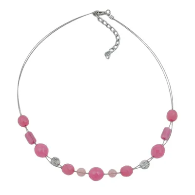 Produktbild von Kette Drahtkette mit Glasperlen Facettenperle sattrosa und silber-verspiegelt 45cm rosa 45 cm