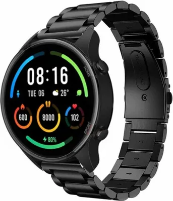 Produktbild von Strap-it Stahlarmband - Kompatibel mit Xiaomi Mi Watch Armband Ersatzarmband Edelstahl - Gliederarmband mit Faltschließe - Hochwertiges Material - für Smartwatch 22mm Armband Schwarz
