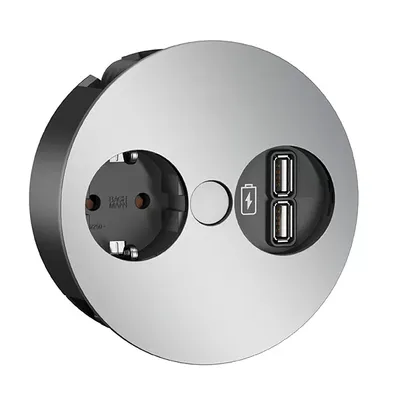 Produktbild von BACHMANN TWIST 1x Schutzkontakt, USB-Charger, GST18-Stecker, chrom, 0,2 m