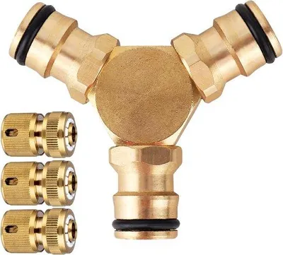 Imagen del producto de Conector en "Y" para grifos de 13 mm y 15 mm – Conector para tubería de agua, ideal para sistemas de riego sencillos en jardines