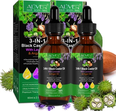 Produktbild von Haaröl 3-in-1 Rizinusöl + Lavendelöl + Arganöl für Haut und Haare Bio Vegan, 2x 60ml