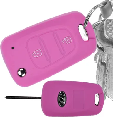 Produktbild von Auto Schlüssel Hülle Silikon Schutz Cover Rosa kompatibel mit Kia Picanto Rio Sportage Hyundai Elantra Accent 2 Tasten Klappschlüssel