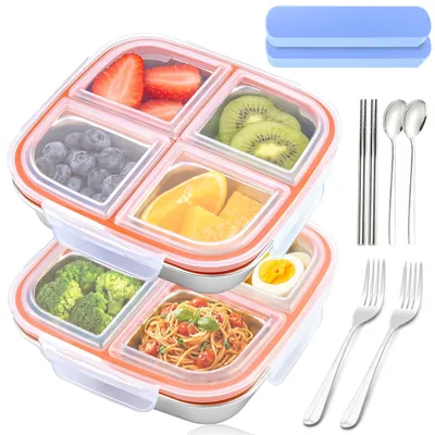 Produktbild von Omgoods - 2 Snackboxen - Bento-Boxen mit Deckel und Besteck für verschiedene Snacks