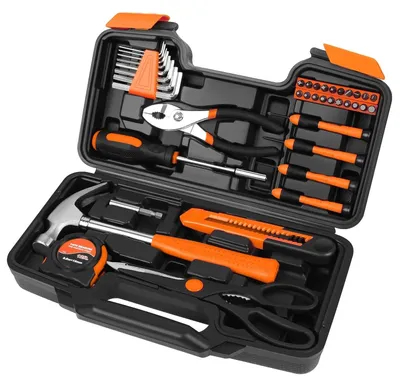 Produktbild von 39-teiliges Handwerkzeug-Set mit Koffer – Kompaktes Werkzeugset für Heimwerker und kleinere Reparaturen – Haushaltswerkzeugset für den Hausgebrauch, mit Transportkoffer