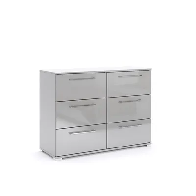 Produktbild von Kommode Megy – 6 Schubladen – Hochglanz Grau – 108×81×40 cm – Modern – Stauraum für Wohnzimmer Schlafzimmer