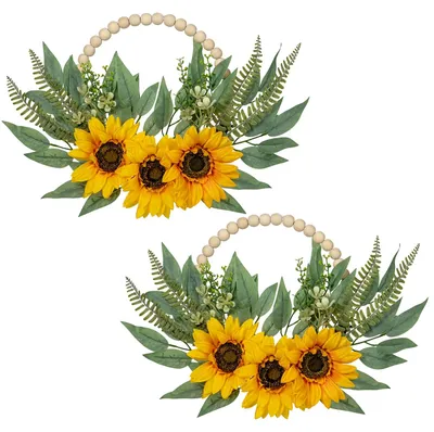 Imagen del producto de 2 coronas de girasoles artificiales: corona decorativa para puerta y pared