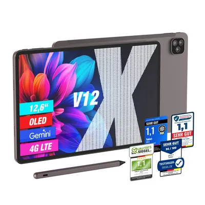 VALE Tablet V12X LTE 12,6" AMOLED Display, MediaTek G99 Octa-Core, 16GB RAM, 128GB Speicher, Android 15, Dual-SIM, inkl. Stift & Hülle, Full-Metal