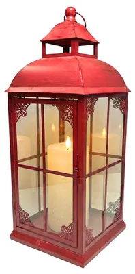 Produktbild von EstiloHome Große Metall-Laterne 56 cm – Rustikale Bodenlaterne in Rot mit Echtglas für Innen & Außen