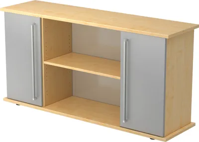 Produktbild von bümö office Sideboard mit 2 Flügeltüren - Nachbildung Ahorn/Silber, Griff: Chromgriff