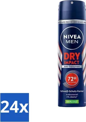 Produktbild von Nivea Men Deodorant Spray – Dry Impact – 48 Stunden Wirksamkeit – 150 ml - Vorteilspack - 24 Stücke