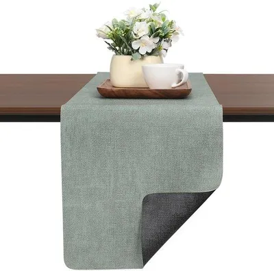 Image de Set de table double face gris et vert sel, imperméable, antidérapant, résistant à la chaleur, moderne, 40 x 183 cm