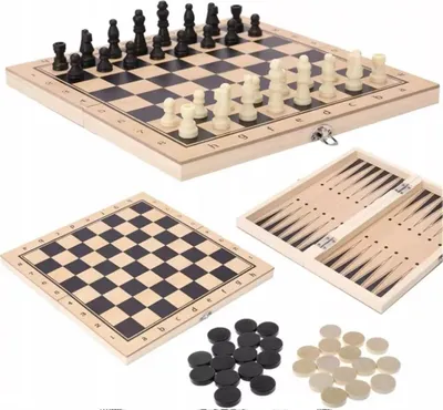 Produktbild von Holzschach Klassisches Damespiel Backgaming 3In1 Xxl Gross 29X29Cm