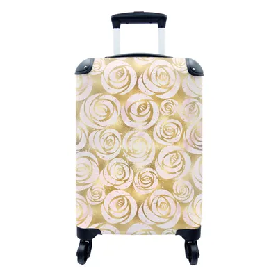 Produktbild von MuchoWow® Koffer Handgepäck Trolley Rollkoffer Kleine Reisekoffer mit 4 Rollen - Marmor - Gold - Rosen - Muster - Cabin Size < 55x40x23 cm & 55x40x20 cm - Fotokoffer - Kabinenkoffer - Boardgepäck - Reise-Box - Reisekoffer - Reisegepäck - Koffer mit Bild - Trolley für Kinder